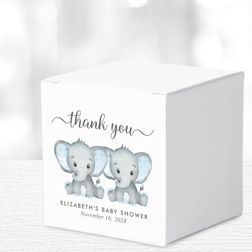 Twin Boys Elephants Baby Shower Thank You Favor Boxes