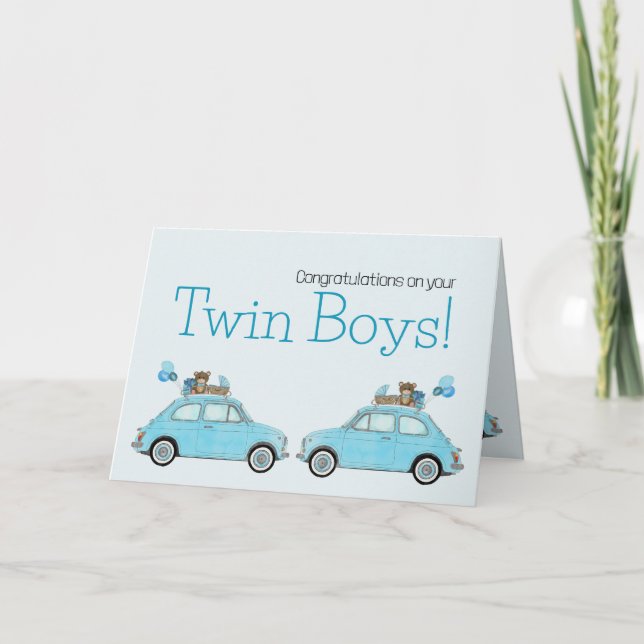 Twin Boys Fiat 500 Congratulations Card (Front)