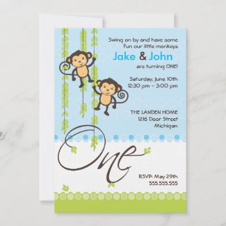 Twin Boys First Birthday Invitation