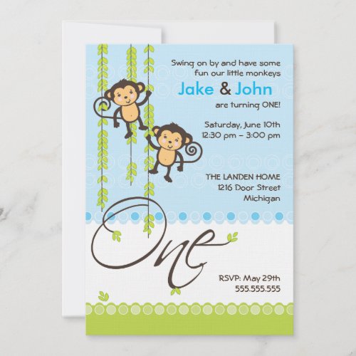 Twin Boys First Birthday Invitation