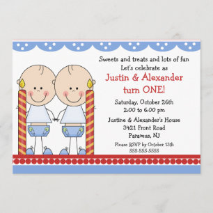 Twin Boys First Birthday Invitation