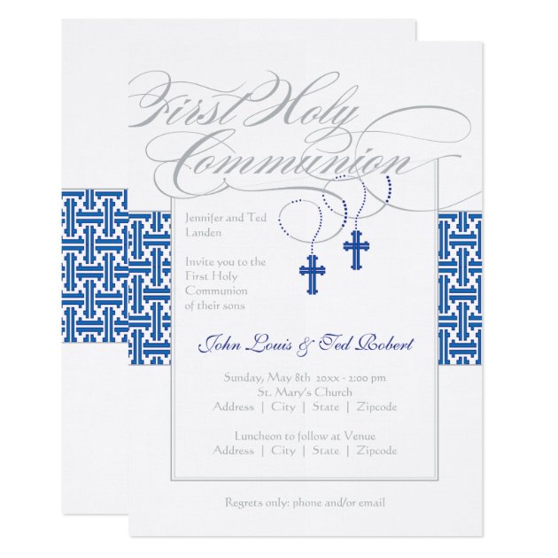 Twin Boys First Communion Invitation