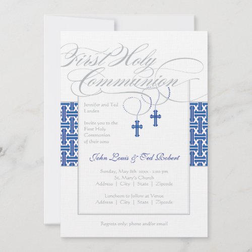 Twin Boys First Communion Invitation