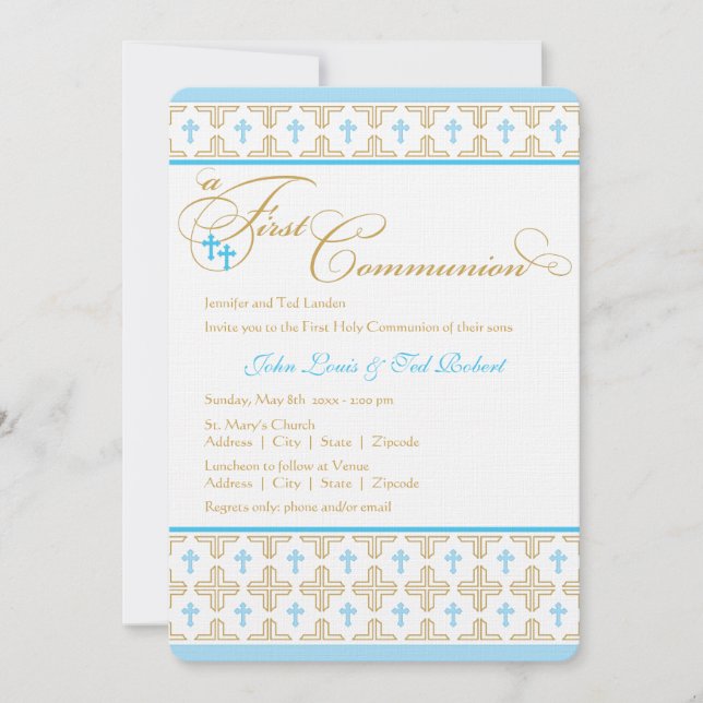 Twin Boys First Communion Invitation (Front)