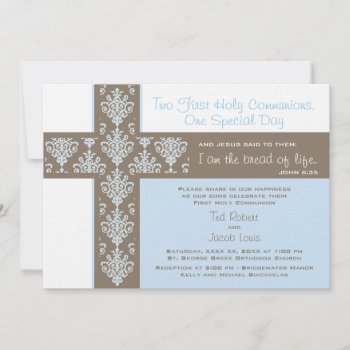 Twin Boys First Holy Communion Invitation by OrangeOstrichDesigns at Zazzle