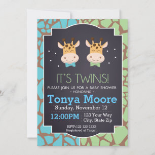 Twin Boys Giraffe Baby Shower Invitation
