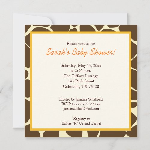 Twin Boys Giraffe Square Baby Shower Invitation