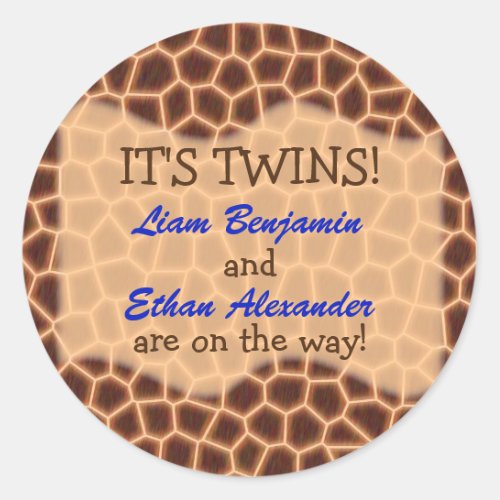 Twin Boys _ Giraffe Themed Baby Shower Classic Round Sticker