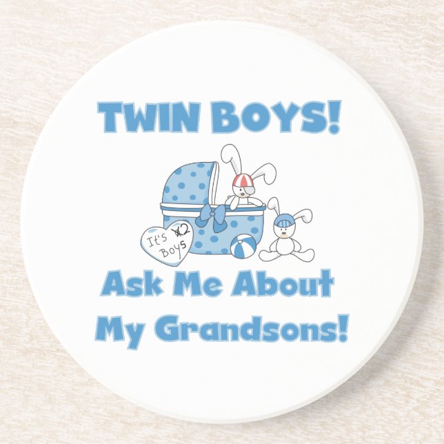 Twin Boys Grandsons Gifts Sandstone Coaster (Front)