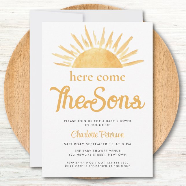Twin Boy's Here Come The Sons Baby Shower Invitation (Creator Uploaded)