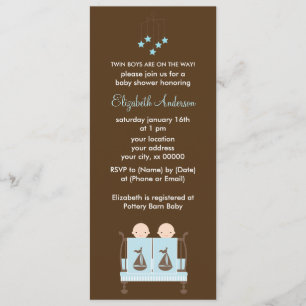 Twin Boys in Blue Crib Baby Shower Invitation