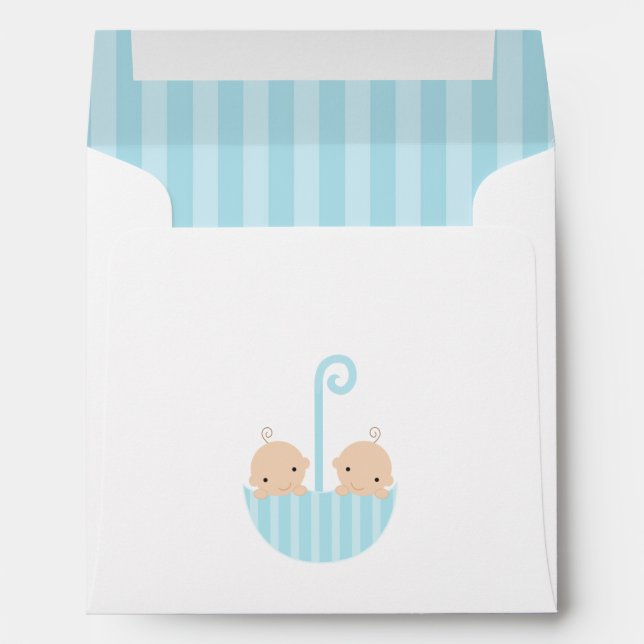 Twin Boys in Umbrella Baby Shower Envelope (Back (Bottom))