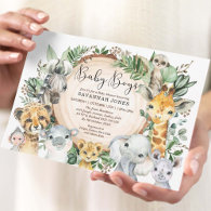 Twin Boys Jungle Safari Animals Baby Shower Invitation