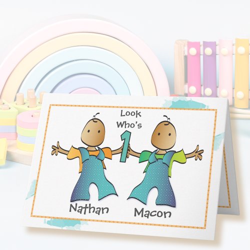 Twin Boys Keepsake First Birthday Card