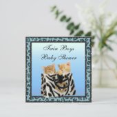 Twin Boys Kittens Blue Leopard Print Baby Shower Invitation (Standing Front)