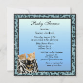 Twin Boys Kittens Blue Leopard Print Baby Shower Invitation (Back)