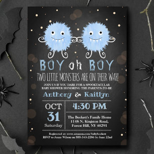 Twin Boys "Little Monsters" Halloween Baby Shower Invitation