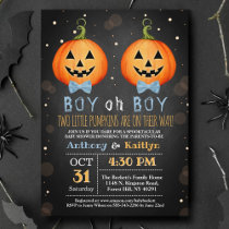 Twin Boys Little Pumpkin Halloween Baby Shower Invitation