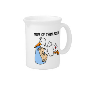 Twin Boys Mom Stork Gifts Beverage Pitcher