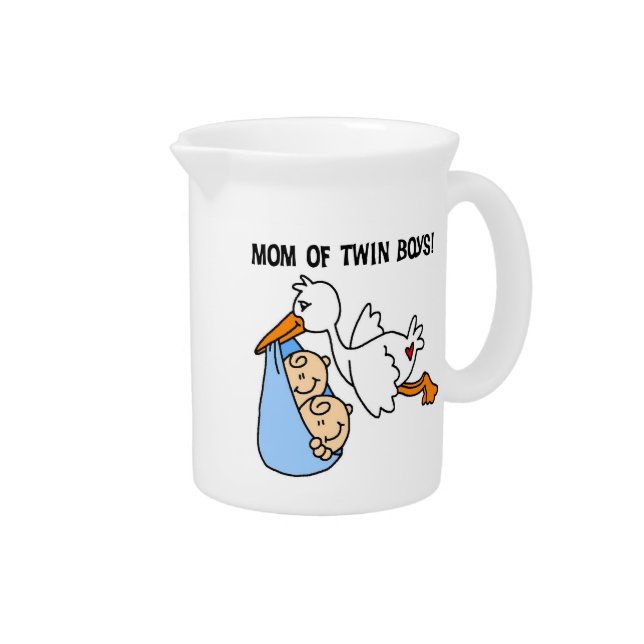Twin Boys Mom Stork Gifts Beverage Pitcher (Right)