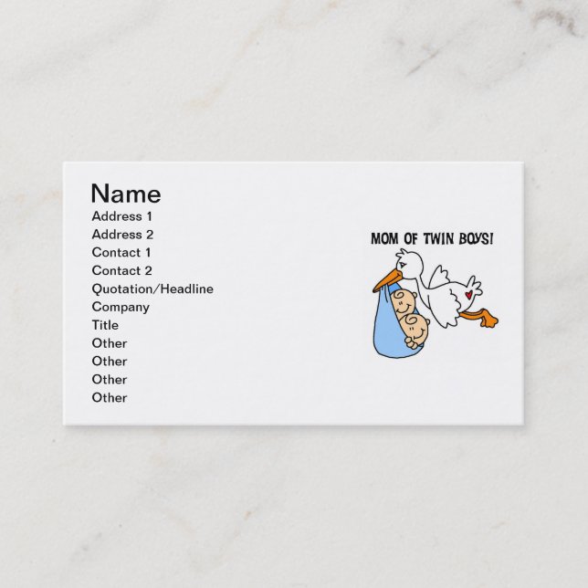 Twin Boys Mom Stork Gifts Calling Card (Front)