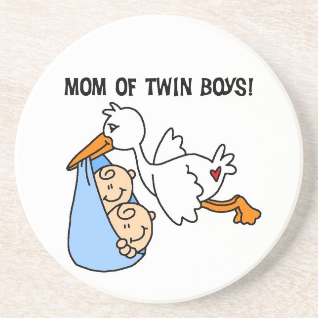 Twin Boys Mom Stork Gifts Drink Coaster (Front)