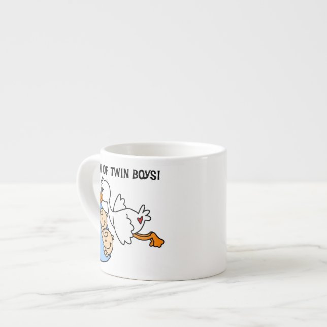 Twin Boys Mom Stork Gifts Espresso Cup (Front Left)