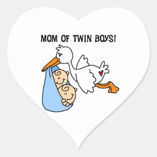 Twin Boys Mom Stork Gifts Heart Sticker