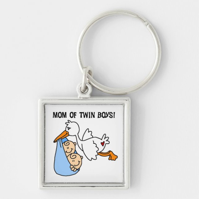 Twin Boys Mom Stork Gifts Keychain (Front)