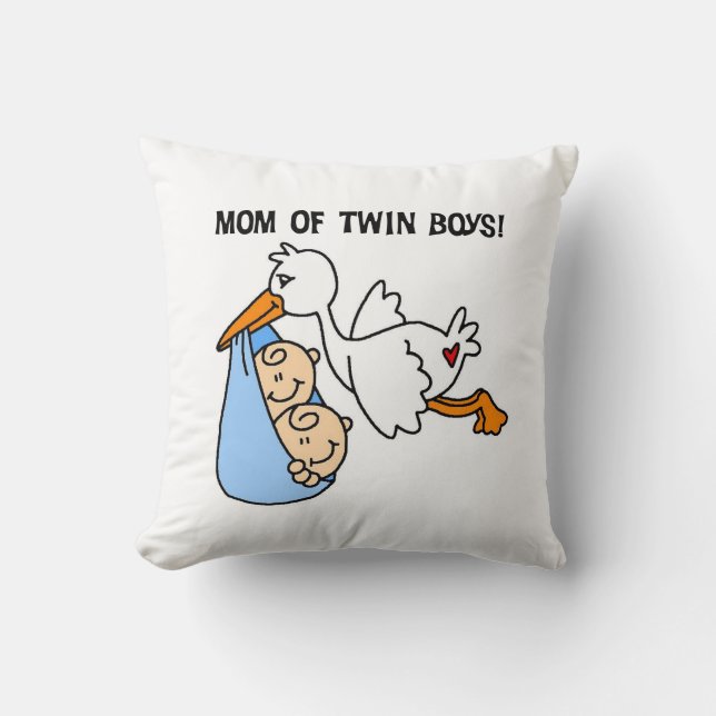 Twin Boys Mom Stork Gifts Throw Pillow (Front)