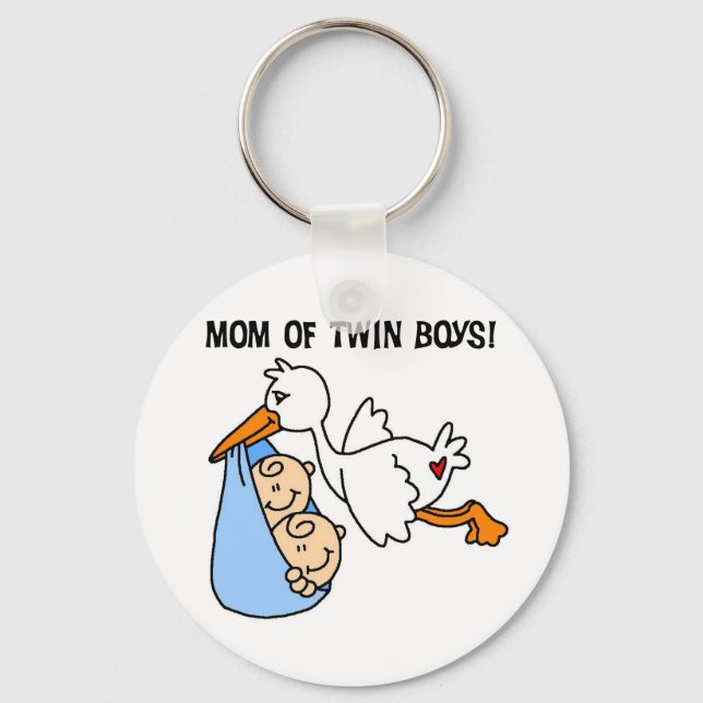 Twin Boys Mom-Stork Tshirts and Gifts Keychain (Front)