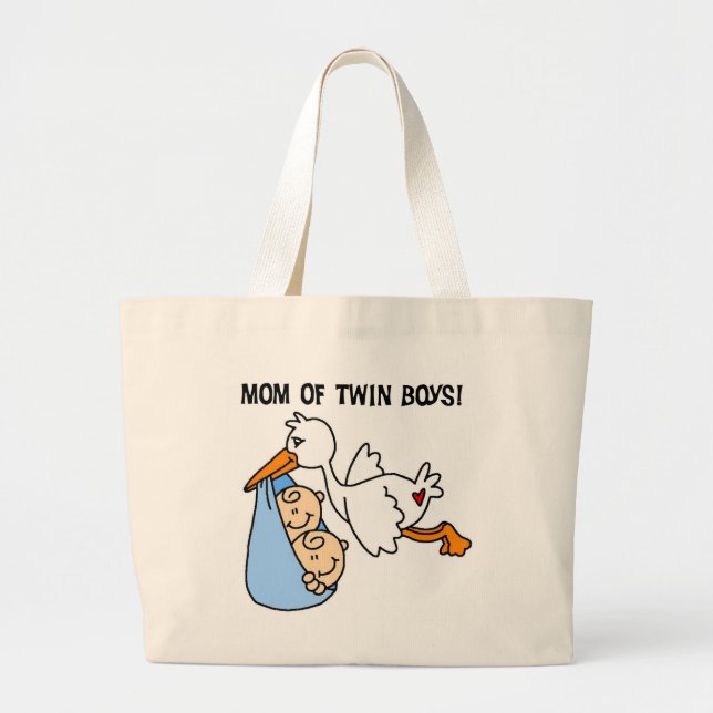 Twin Boys Mom-Stork Tshirts and Gifts Large Tote Bag (Front)