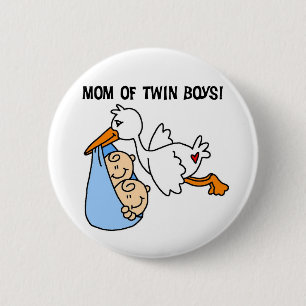 Twin Boys Mom-Stork Tshirts and Gifts Pinback Button