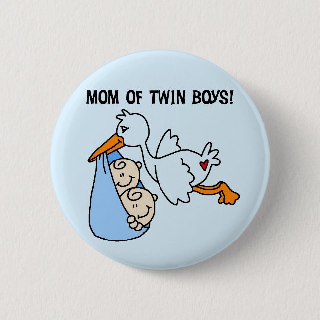 Twin Boys Mom-Stork Tshirts and Gifts Pinback Button (Front)