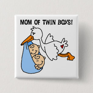 Twin Boys Mom-Stork Tshirts and Gifts Pinback Button