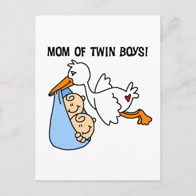 Twin Boys Mom-Stork Tshirts and Gifts Postcard (Front)
