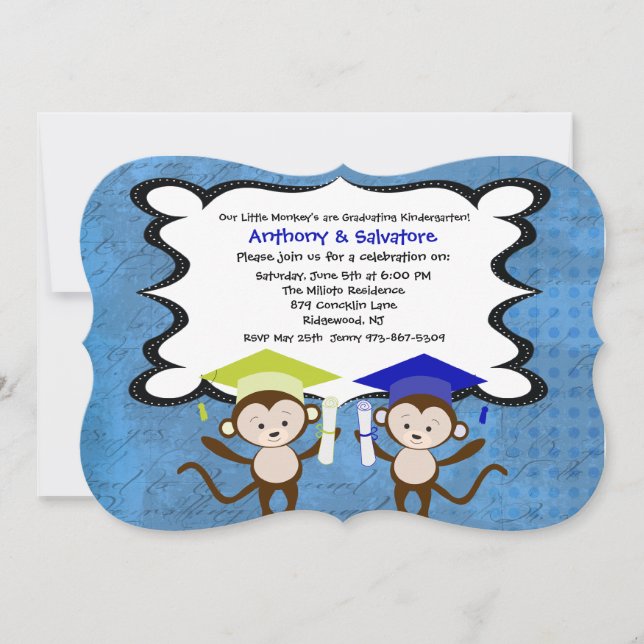 Twin Boys Monkeying Around Graduation Invitation (Front)