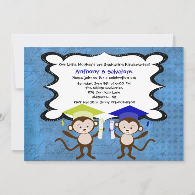 Twin Boys Monkeying Around Graduation Invitation (Front)