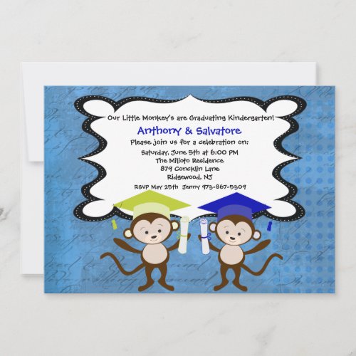 Twin Boys Monkeying Around Graduation Invitation