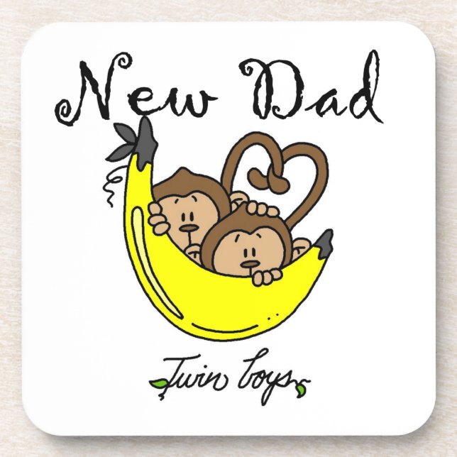Twin Boys Monkeys New Dad Gifts Drink Coaster (Front)
