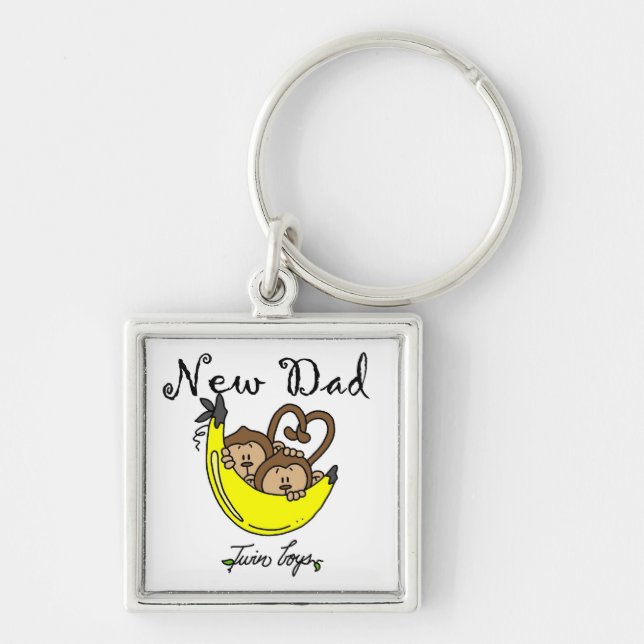 Twin Boys Monkeys New Dad Gifts Keychain (Front)