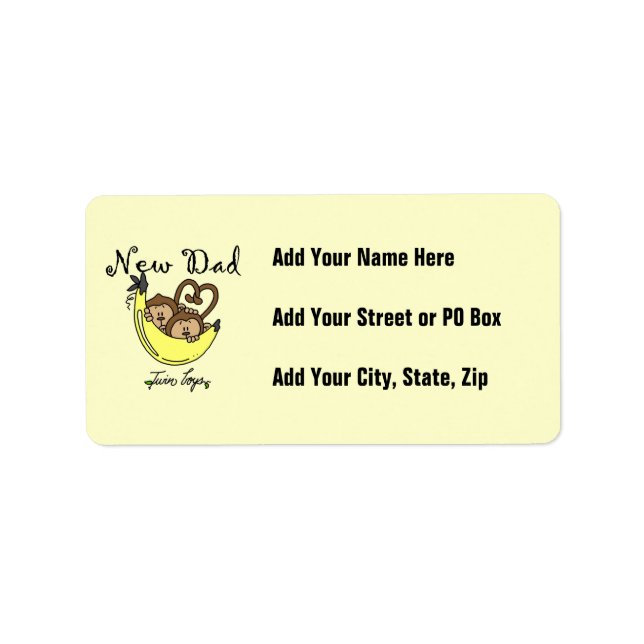 Twin Boys Monkeys New Dad Gifts Label (Front)