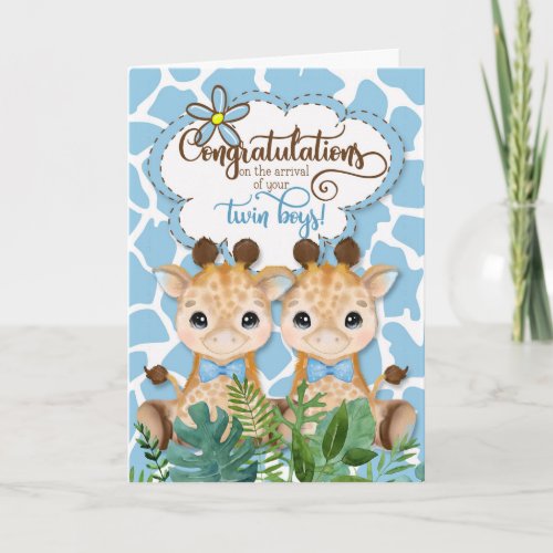 Twin Boys New Baby Jungle Theme Congratulations Card