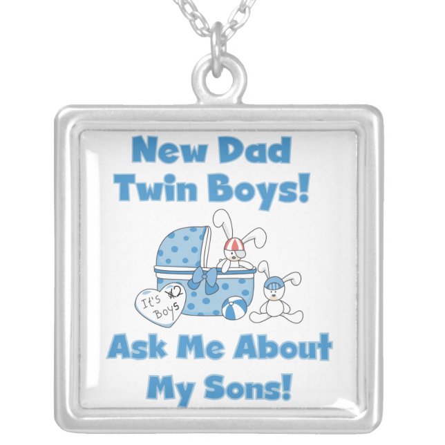 Twin Boys New Dad Gifts Silver Plated Necklace (Front)
