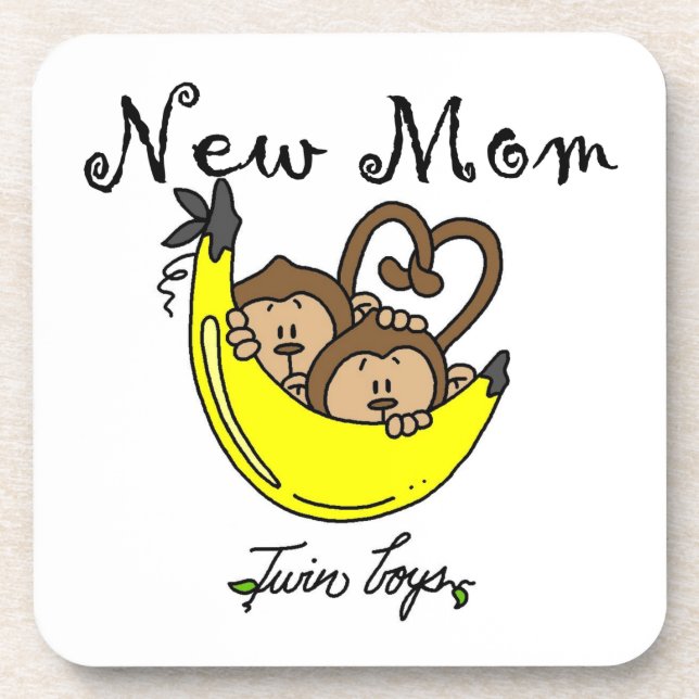 Twin Boys New Mom Gifts Drink Coaster (Front)