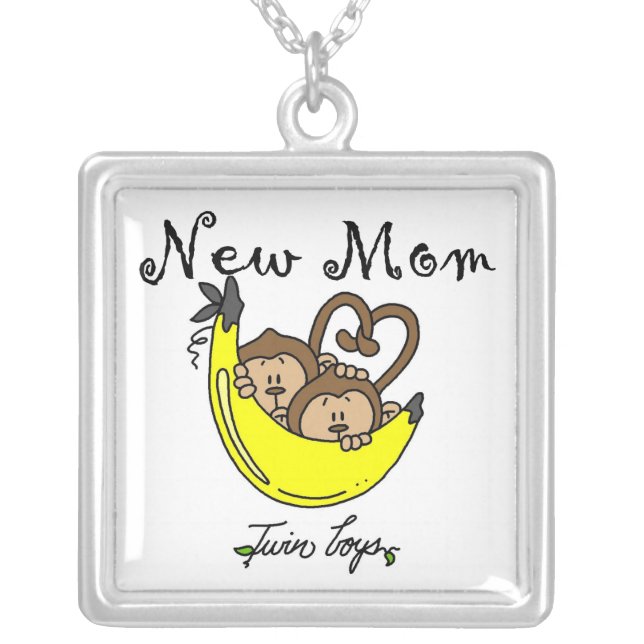 Twin Boys New Mom Gifts Silver Plated Necklace (Front)
