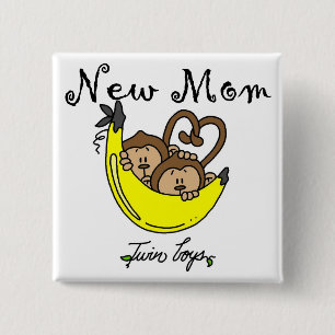 Twin Boys New Mom Tshirts and Gifts Button
