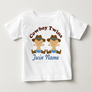Twin Boys Personalized Cowboy Baby T-shirt