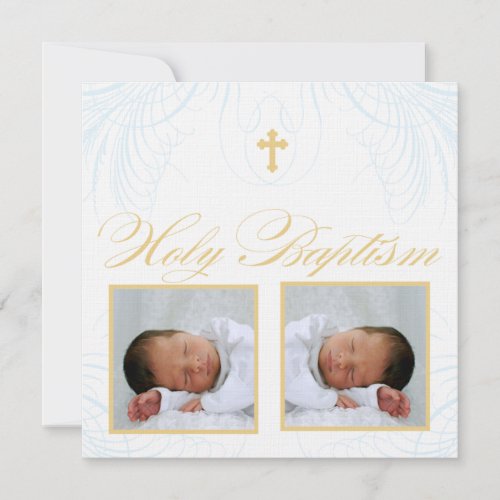 Twin Boys Photo Baptism Invitation