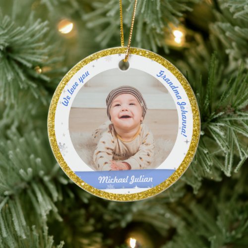 Twin Boys Photos Grandma Cute First Christmas Baby Ceramic Ornament